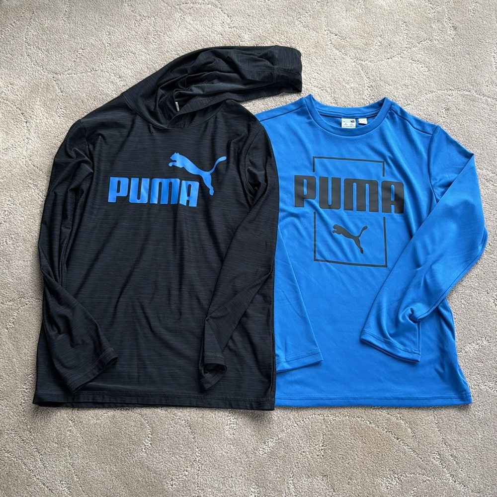 PUMA Lot of 2 Blue/Black Boys M 10-12 Long Sleeved Athletic Shirts